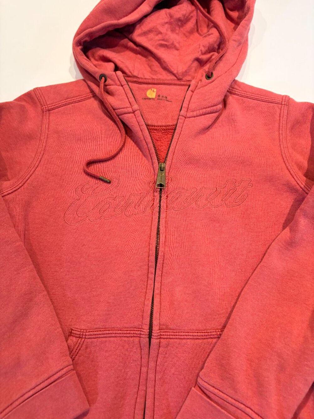 Carhartt Pink Full Zip Hoodie Women's Small (4-6) Embroidered Logo Sweatshirt